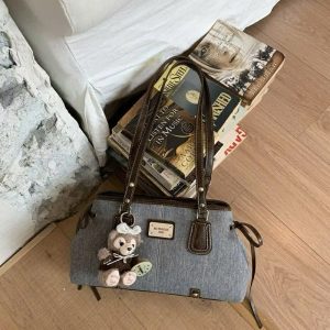 Túi Tote Denim Phối Da Vintage (Kèm Gấu Stella)