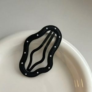 Kẹp Tóc Mái Snap Clip Màu Đen Viền Chấm Bi Trắng